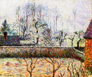 Landscape with Houses and Wall, Frost and Fog, Eragny by Camille Pissarro Oil Painting