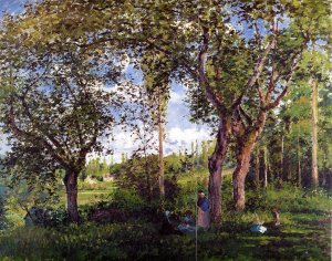 Landscape with Strollers Relaxing Under the Trees by Camille Pissarro Oil Painting