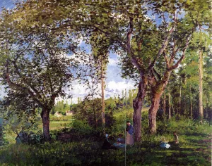 Landscape with Strollers Relaxing Under the Trees by Camille Pissarro Oil Painting