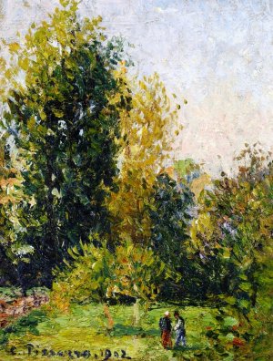 Landscape with Two Figures, Eragny, Autumn by Camille Pissarro Oil Painting
