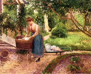 Laundress at Eragny Oil painting by Camille Pissarro