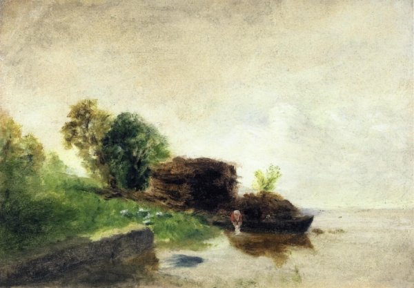 Laundress on the Banks of the River by Camille Pissarro - Hand-Painted Oil Painting Reproduction