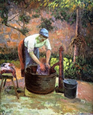 Laundry Woman Oil painting by Camille Pissarro