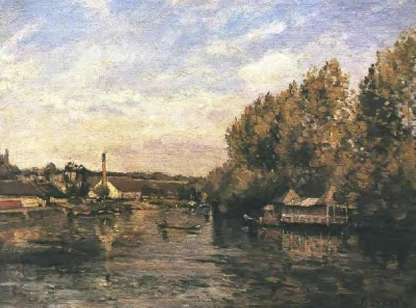 Le Grenouillere at Bougival by Camille Pissarro - Hand-Painted Oil Painting Reproduction