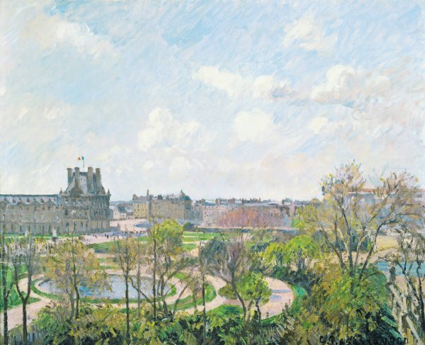 Le Jardin Des Tuileries Et Le Pavillon De Flore, Matin, Printemps  by Camille Pissarro - Hand-Painted Oil Painting Reproduction