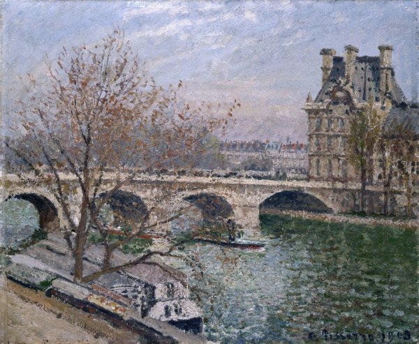 Le Pont Royal et le Pavillon de Flore  by Camille Pissarro - Hand-Painted Oil Painting Reproduction