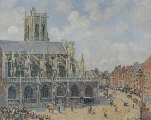L'eglise Saint-Jacques a Dieppe, Matin, Soleil  by Camille Pissarro - Hand-Painted Oil Painting Reproduction