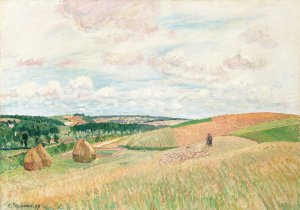 Les Coteaux De Thierceville, Meules, Berger Et Troupeau by Camille Pissarro Oil Painting