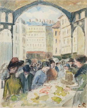 Les Halles centrales; le marche aux legumes by Camille Pissarro Oil Painting