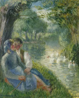 Lovers Seated at the Foot of a Willow Tree by Camille Pissarro - Oil Painting Reproduction