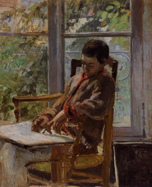 Lucien Pissarro in an Interior by Camille Pissarro Oil Painting