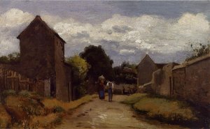 Male and Female Peasants on a Path Crossing the Countryside by Camille Pissarro Oil Painting