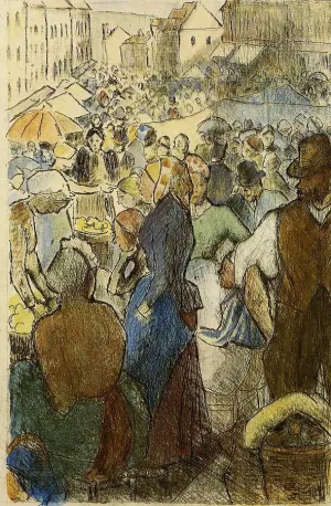 Market at Gisors, Rue Cappeville Oil painting by Camille Pissarro