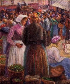 Market at Pontoise by Camille Pissarro - Oil Painting Reproduction
