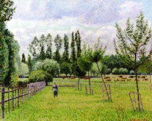 Meadow at Eragny, Grey Weather by Camille Pissarro - Oil Painting Reproduction