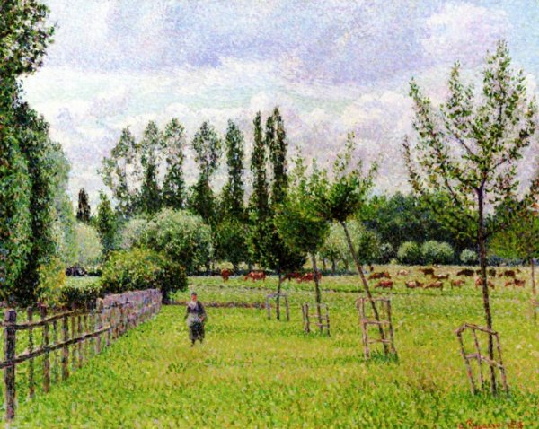 Meadow at Eragny, Grey Weather by Camille Pissarro - Hand-Painted Oil Painting Reproduction