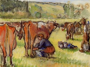 Milking Cows Oil painting by Camille Pissarro