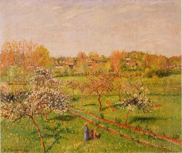 Morning, Flowering Apple Trees, Eragny by Camille Pissarro - Hand-Painted Oil Painting Reproduction