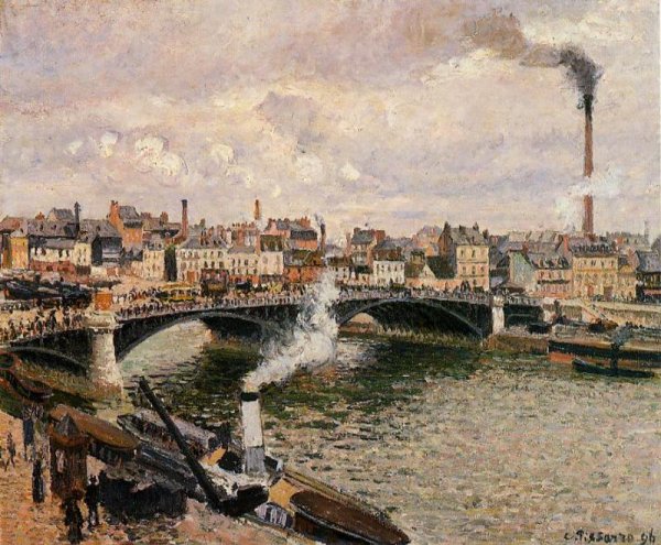 Morning, Overcast Day, Rouen by Camille Pissarro - Hand-Painted Oil Painting Reproduction