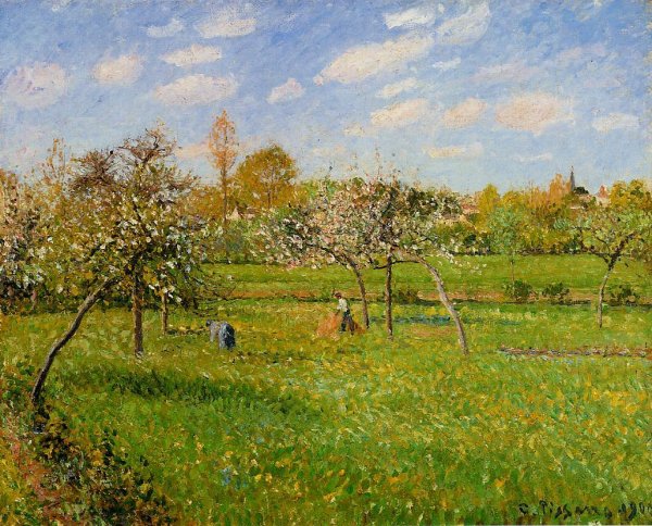 Main Product Photo of Morning, Spring, Grey Weather, Eragny Painting by Camille Pissarro