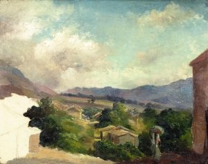 Mountain Landscape at Saint Thomas, Antilles Unfinished Oil painting by Camille Pissarro