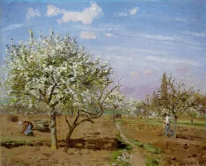 Orchard in Blossom, Louveciennes by Camille Pissarro - Oil Painting Reproduction