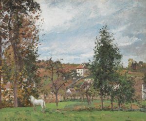 Paysage Avec Cheval Blanc Dans Un Pre, L'hermitage, Pontoise by Camille Pissarro Oil Painting