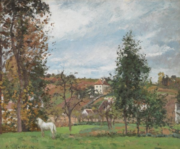 Main Product Photo of Paysage Avec Cheval Blanc Dans Un Pre, L'hermitage, Pontoise  Painting by Camille Pissarro