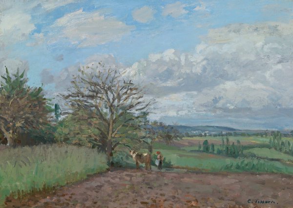 Paysage Avec Une Vachere  by Camille Pissarro - Hand-Painted Oil Painting Reproduction