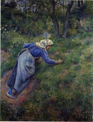 Peasant Gathering Grass by Camille Pissarro Oil Painting