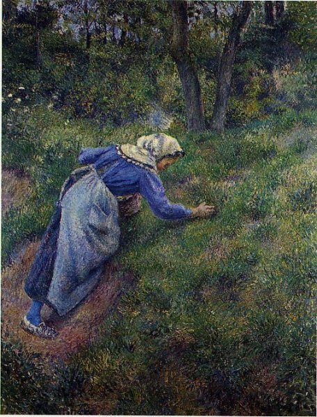 Peasant Gathering Grass by Camille Pissarro - Hand-Painted Oil Painting Reproduction