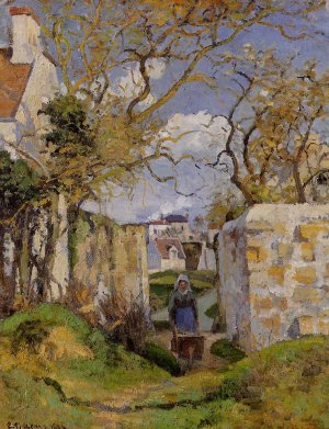 Peasant Pushing a Wheelbarrow, Maison Rondest, Pontoise by Camille Pissarro Oil Painting