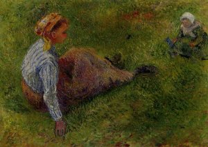 Peasant Sitting with Infant by Camille Pissarro Oil Painting