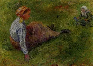 Peasant Sitting with Infant by Camille Pissarro - Oil Painting Reproduction