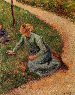 Peasant Trimming the Lawn by Camille Pissarro Oil Painting