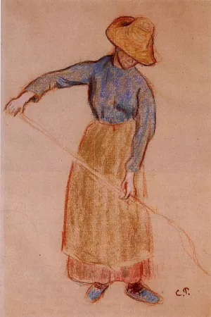 Peasant with a Pitchfork painting by Camille Pissarro