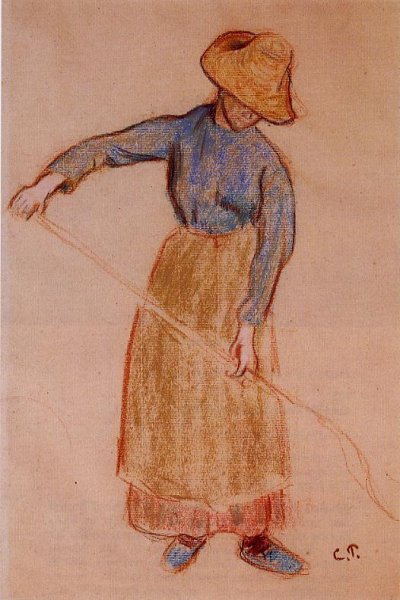 Peasant with a Pitchfork by Camille Pissarro - Hand-Painted Oil Painting Reproduction