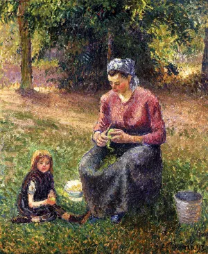 Peasant Woman and Child, Eragny by Camille Pissarro - Oil Painting Reproduction