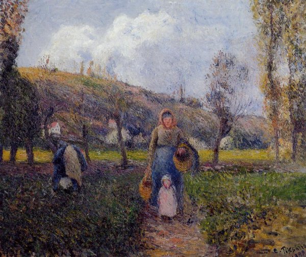 Main Product Photo of Peasant Woman and Child Harvesting the Fields, Pontoise Painting by Camille Pissarro