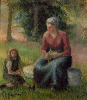 Peasant Woman and Her Daughter, Eragny by Camille Pissarro - Oil Painting Reproduction