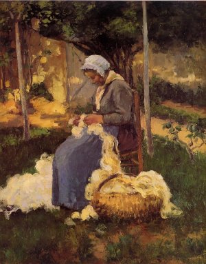 Peasant Woman Carding Wool by Camille Pissarro Oil Painting
