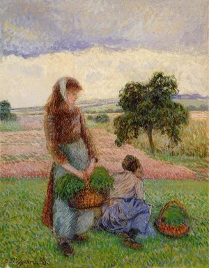 Peasant Woman Carrying a Basket by Camille Pissarro - Oil Painting Reproduction