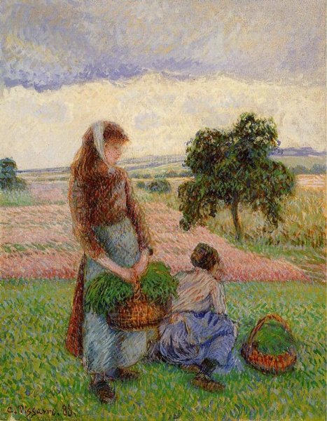 Peasant Woman Carrying a Basket by Camille Pissarro - Hand-Painted Oil Painting Reproduction