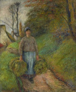 Peasant Woman Carrying Two Bundles of Hay by Camille Pissarro Oil Painting