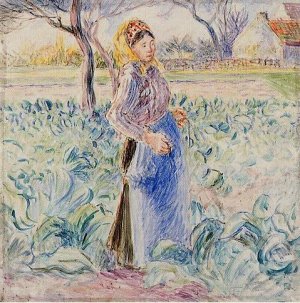 Peasant Woman in a Cabbage Patch by Camille Pissarro Oil Painting