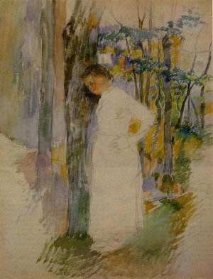 Peasant Woman Standing next to a Tree by Camille Pissarro Oil Painting