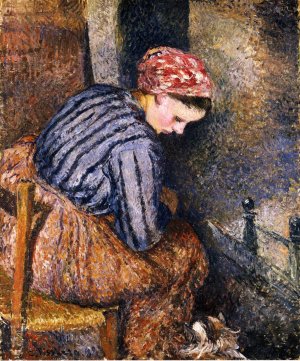 Peasant Woman Warming Herself Oil painting by Camille Pissarro