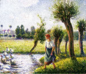 Peasant Woman Watching the Geese Oil painting by Camille Pissarro