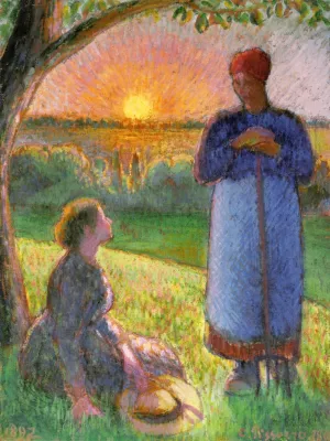 Peasant Women Conversing by Camille Pissarro - Oil Painting Reproduction