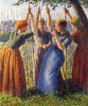 Peasant Women Planting Stakes by Camille Pissarro Oil Painting